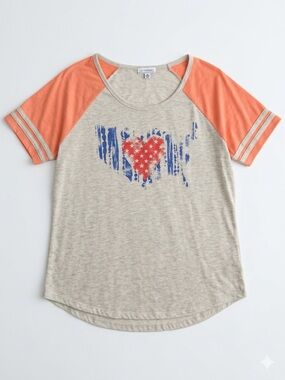 LA Threads Cream Tunic with Coral Raglan Sleeves and Star Heart Print